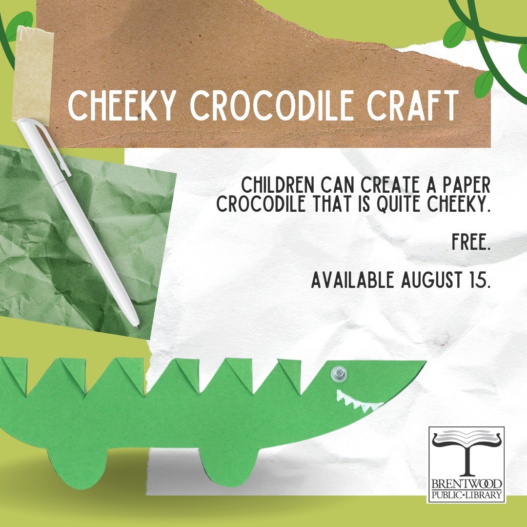 Our Cheeky Crocodile craft kits are available for kids starting today! Kits are available first-come, first-serve, while supplies last! Give us a call at 314-963-8630 if you want to check the craft availability before making the trip. #brentwoodlibrarymo #brentwoodmo #stl